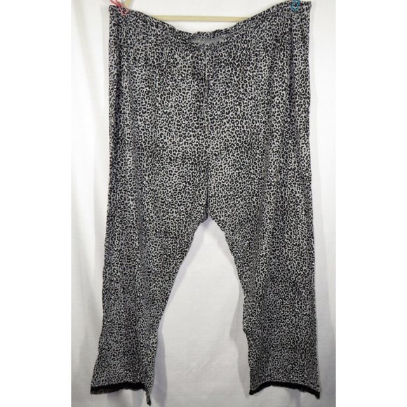 Avenue Plus Size 26-28 Gray Black Leopard Print Pajama Pants Lace Trim - Picture 2 of 7